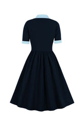 A-Linie Marineblaues Retro Vintage Kleid mit kurzen Ärmeln